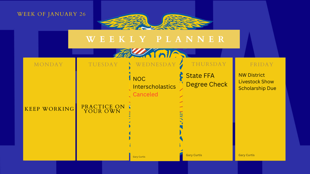 FFA Schedule Week of January 26