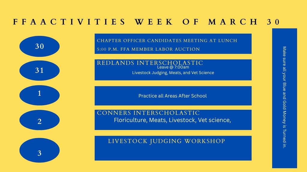 FFA ACTIVITIES week of March 30