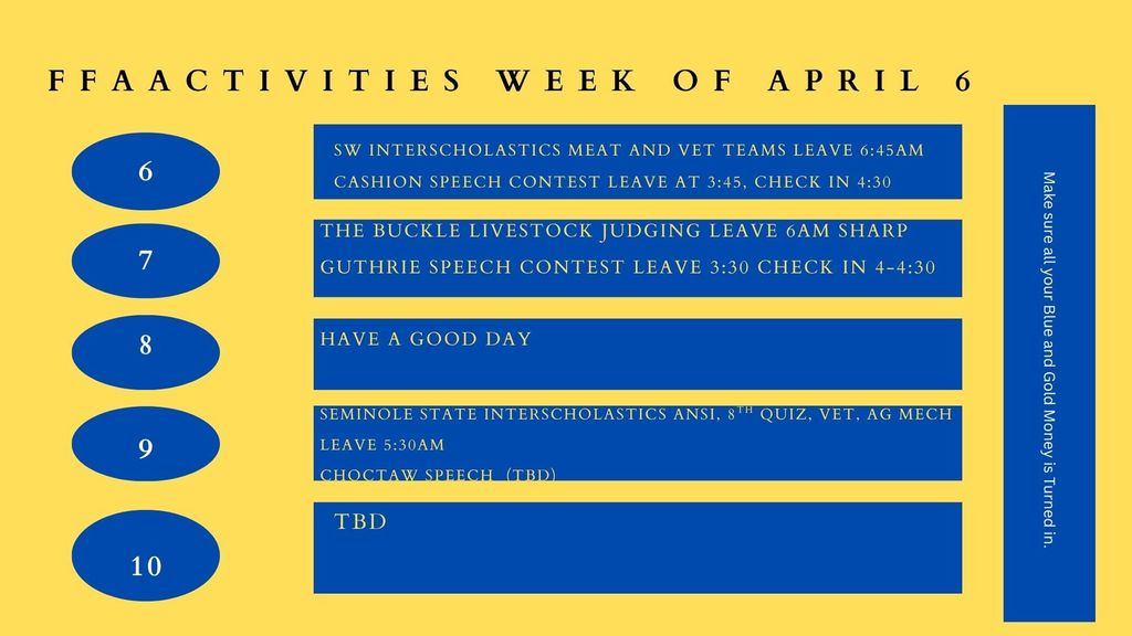 FFA ACTIVITIEs week of April 6 
