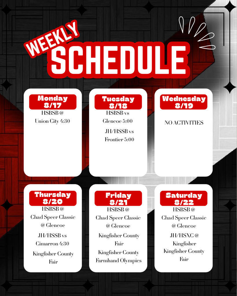 8/17 - 8/22 weekly schedule