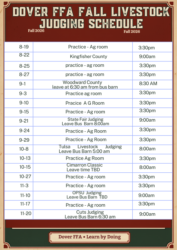 Livestock Judging Schedule 