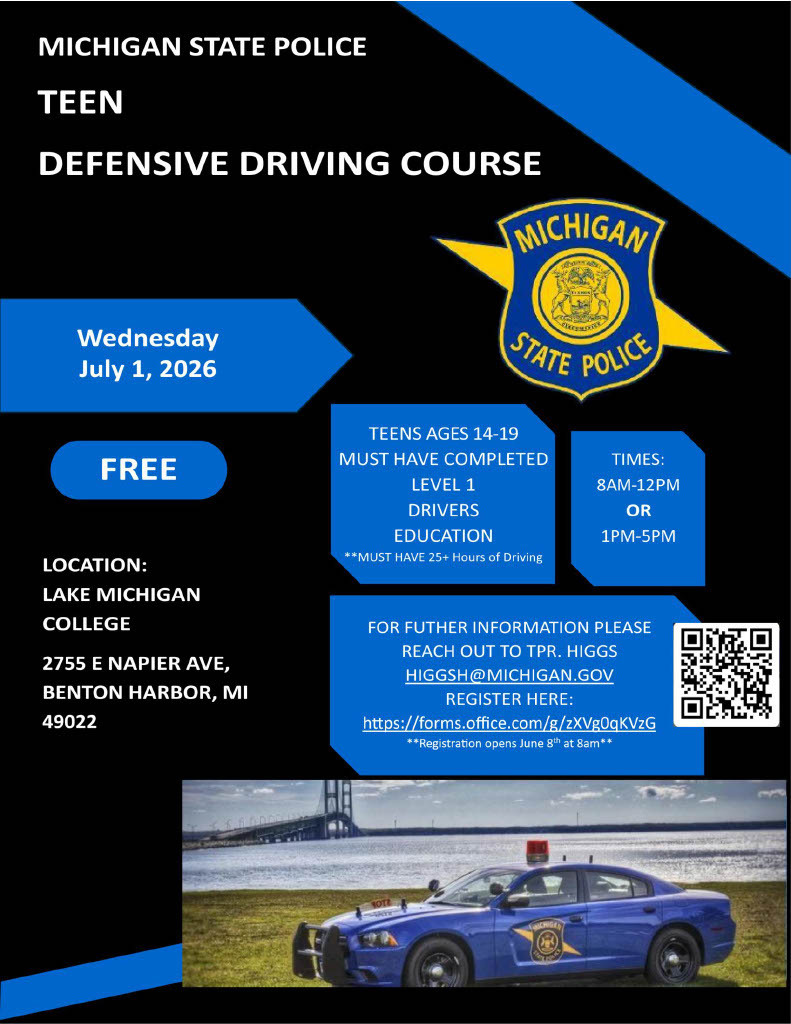 Teen Defensive Driving Course on Wednesday July 1st, 2026. Teens ages 14-19