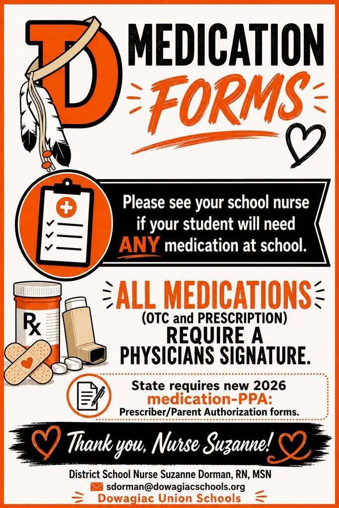 Medication form notice. Contact the school nurse