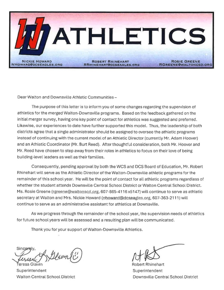 letter with athletic dept header