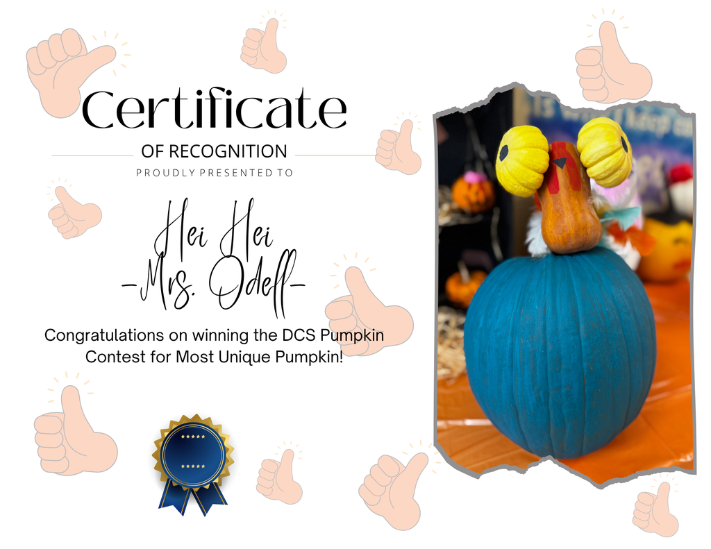 award certificate with decorated pumpkin
