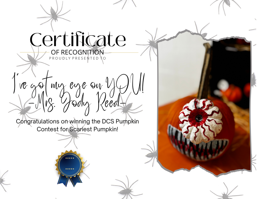 award certificate with spiders and decorated pumpkins