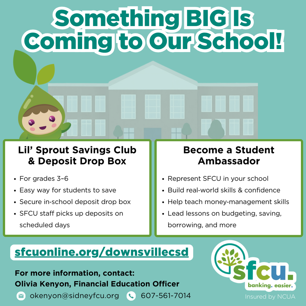 clipart of a little sprout person and school in background