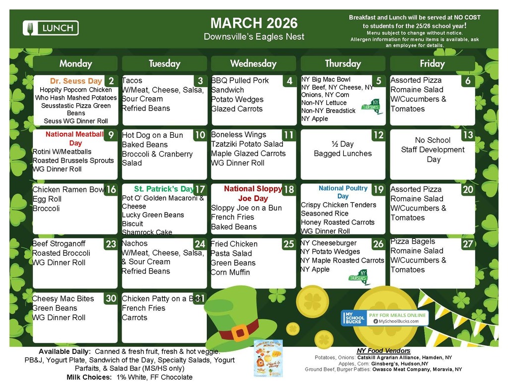 march  menu with st patricks day clipart and shamrocks