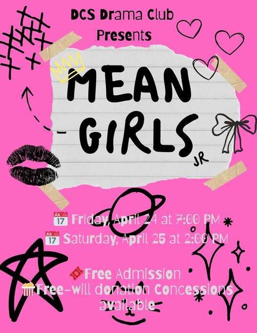 drama club flyer with clipart of doodles