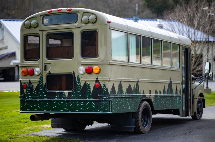 back and side view of skoolie