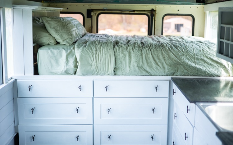 bus with bed and drawers