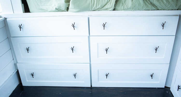 drawers and bed inside bus