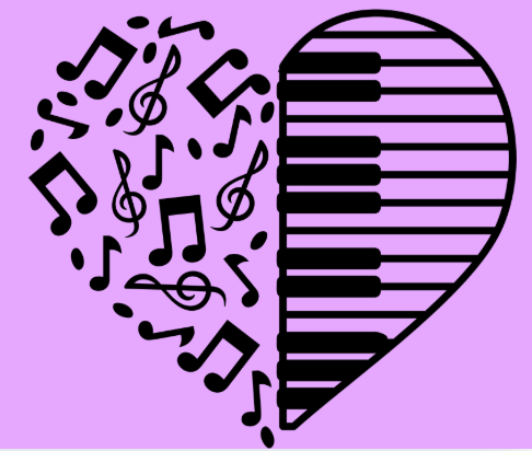 Piano keys and music notes