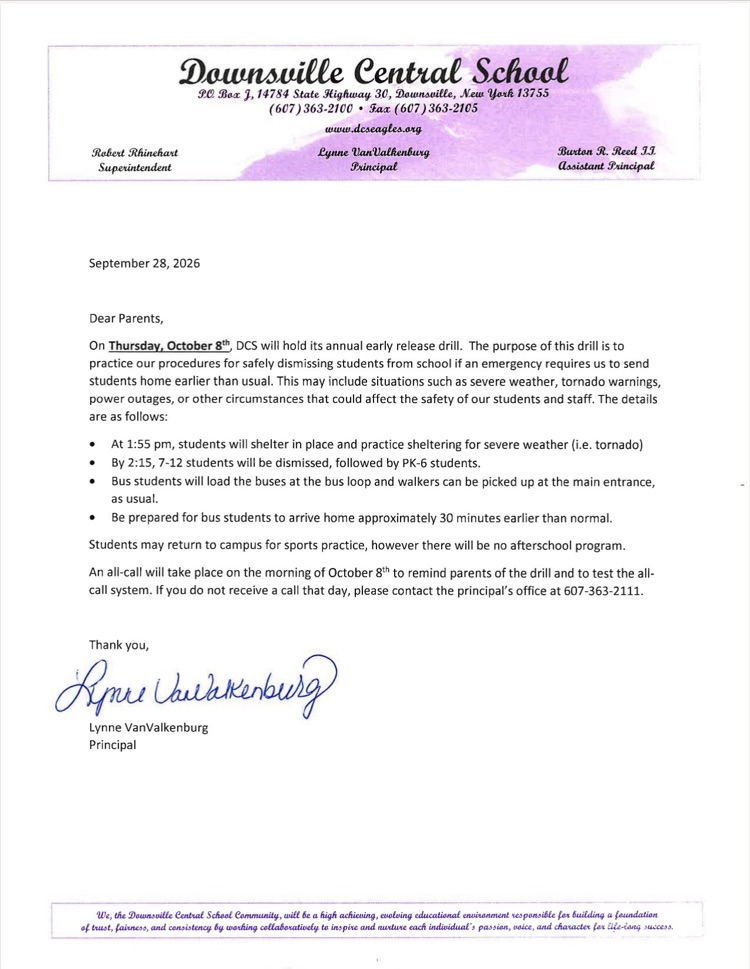 letter home to families