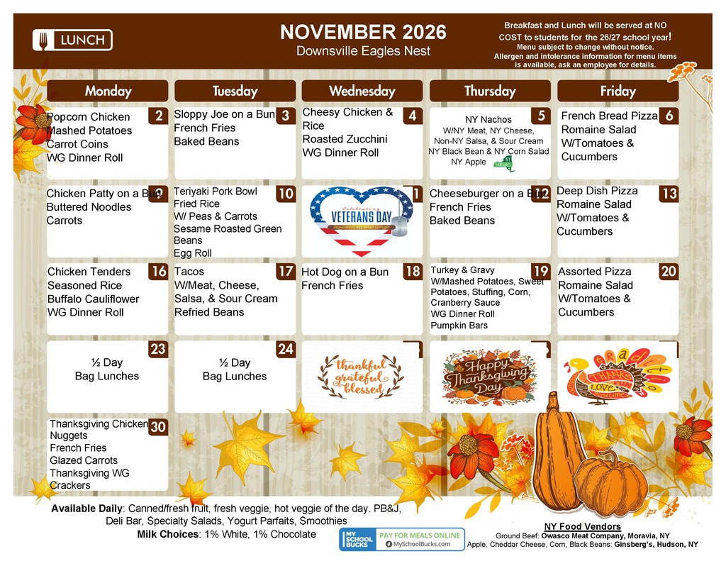 nov lunch menu with clipart