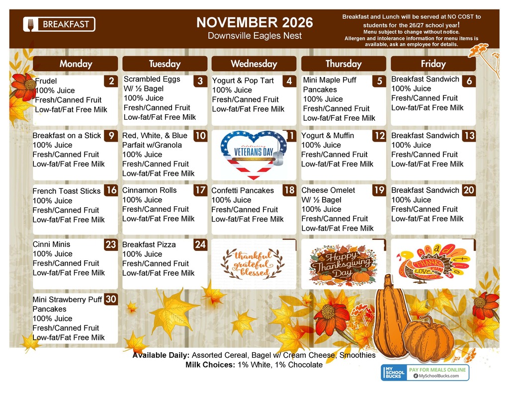 nov lunch menu with clipart