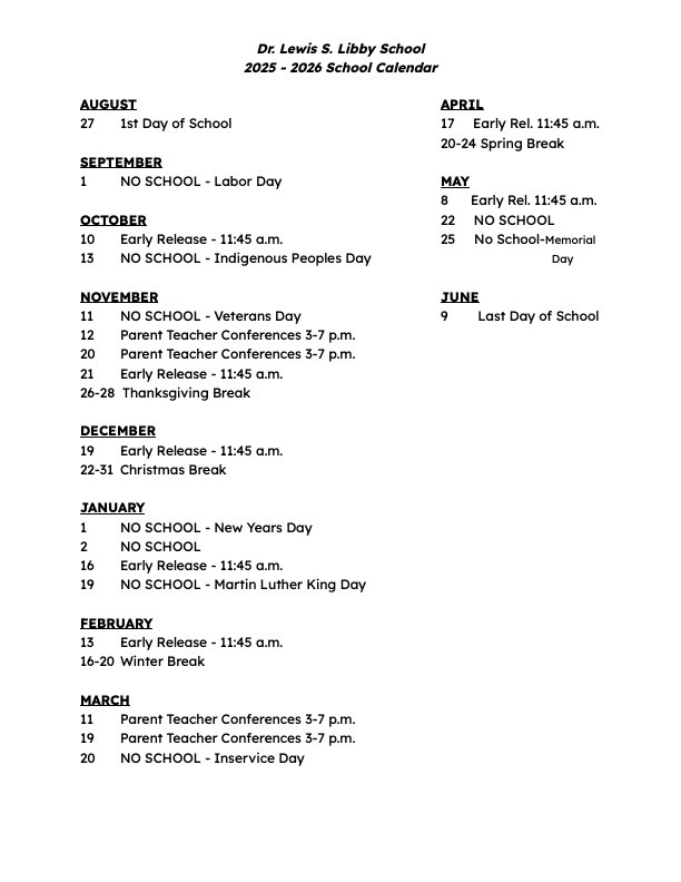 School Calendar 25-26