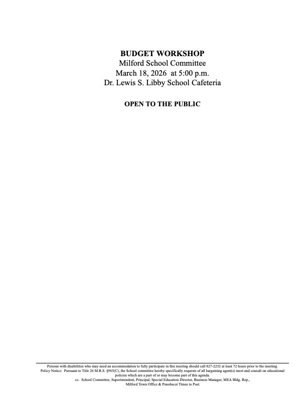 Budget Workshop 3/18/26, 5:00 pm