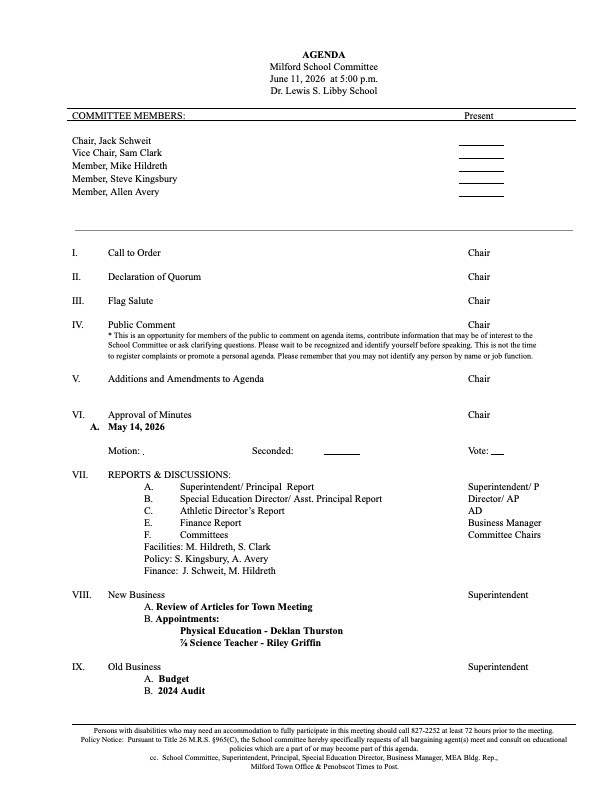 Agenda 6/11/26, 5:00 pm