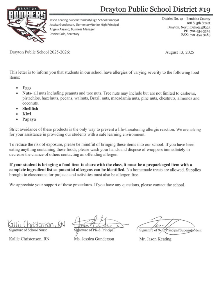 allergy notice 2025/2026