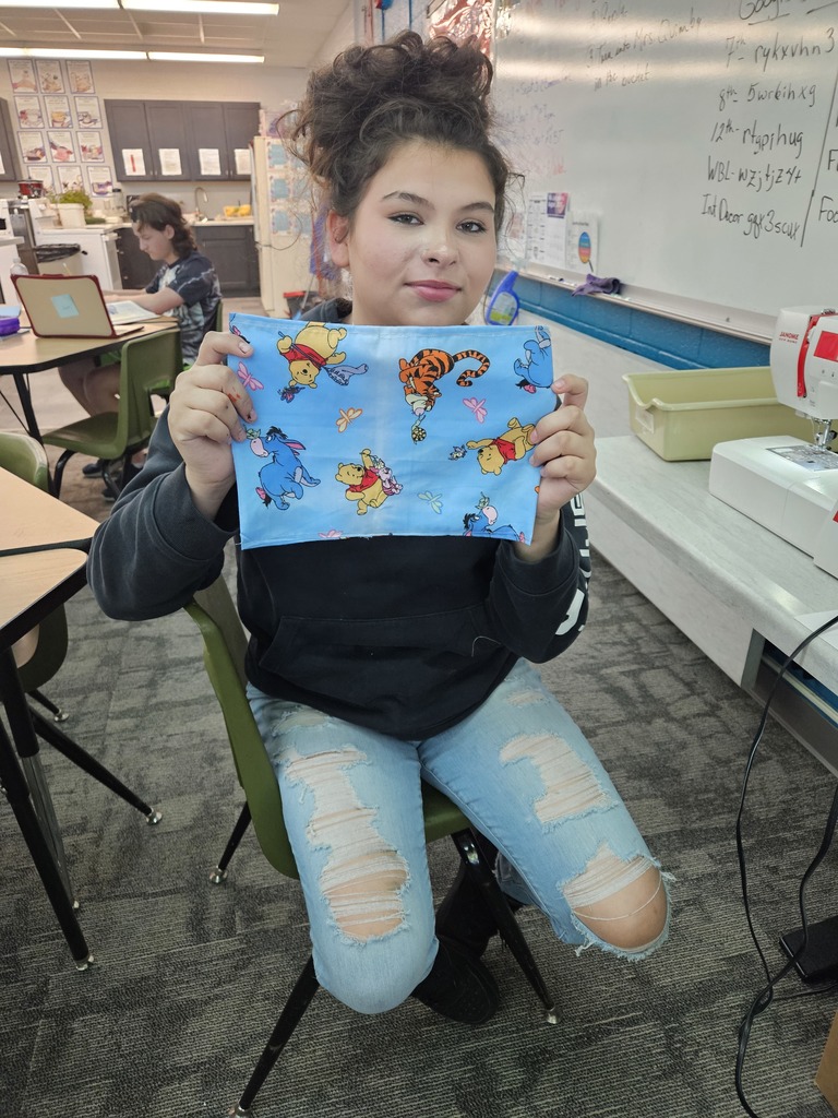 Sydney L and her first project - an ice bag cover for Nurse Kallie! 