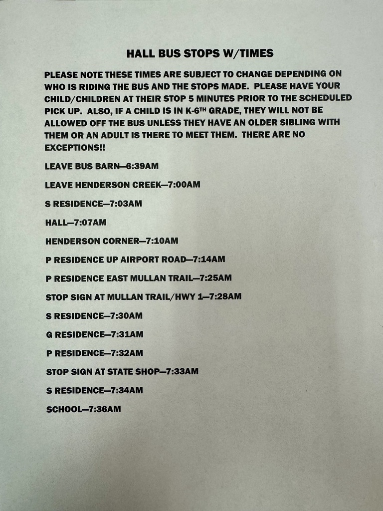 Hall bus schedule
