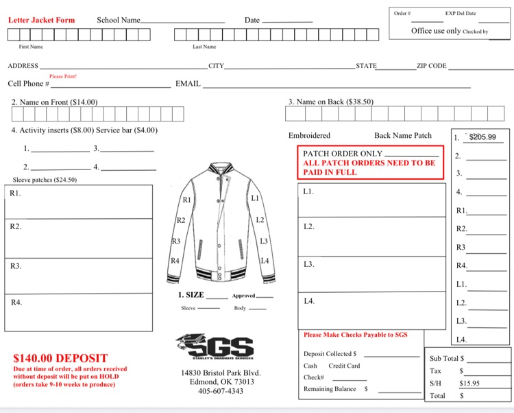 letter jacket order form