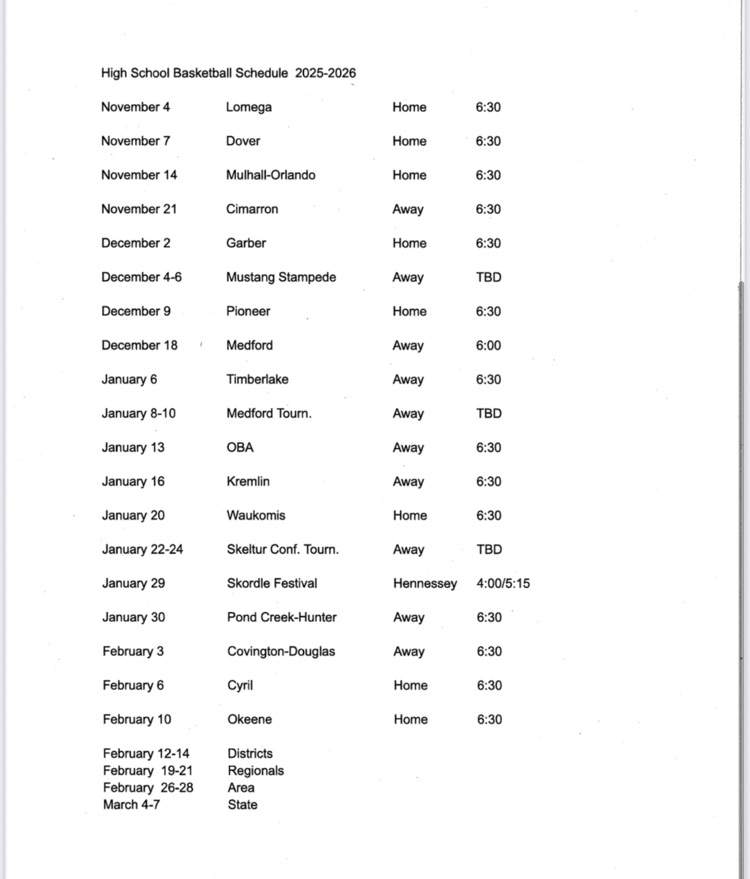 HS Basketball Schedule