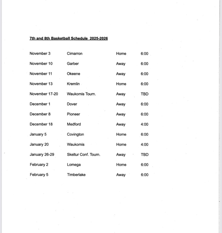 JH Basketball Schedule
