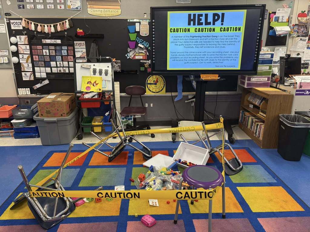 2nd Graders in Mrs. Brown and Ms. Case/Mrs. Stedwell’s classes had to work together to solve a math mystery dealing with fractions.  They figured out that the suspect was 3/4!
