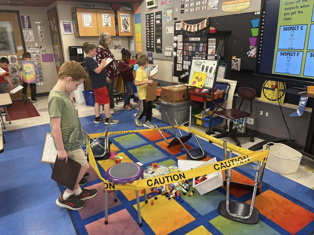2nd Graders in Mrs. Brown and Ms. Case/Mrs. Stedwell’s classes had to work together to solve a math mystery dealing with fractions.  They figured out that the suspect was 3/4!
