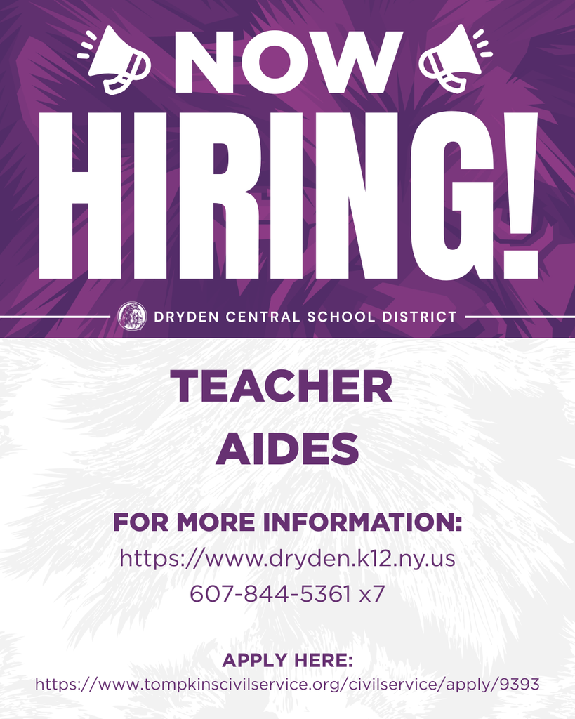 DCSD is  looking for Teacher Aides!  Apply on Tompkins County Civil Service's website at:  https://www.tompkinscivilservice.org/civilservice/apply/9393