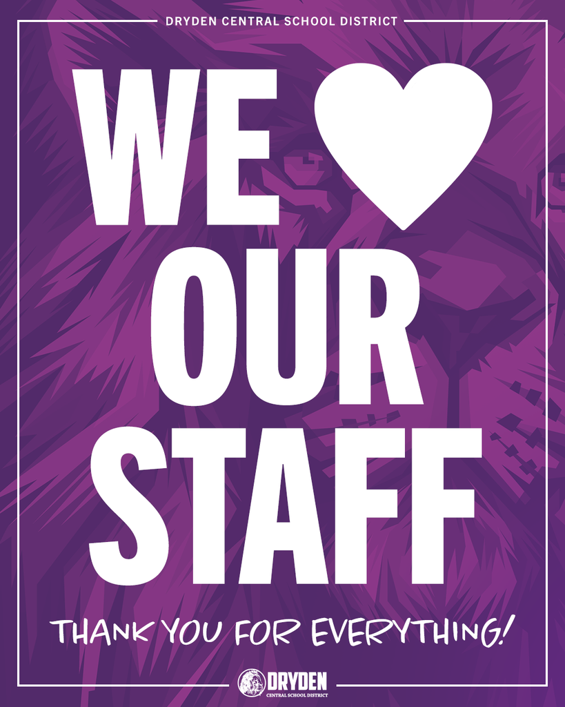 A graphic image on a purple background that states: "DCSD - We love our staff - thank you for everything!"