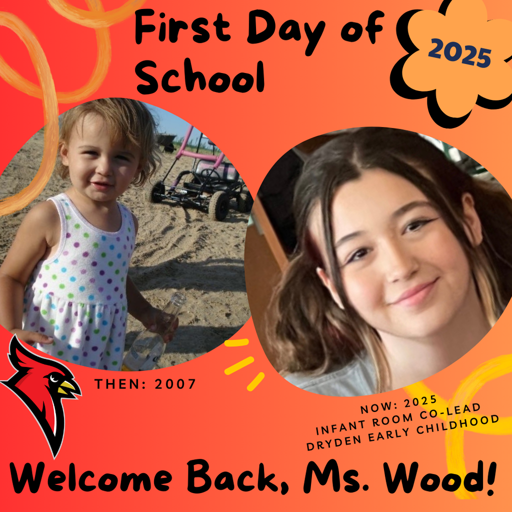 school supply clipart; photo of current teacher now and at the grade they teach