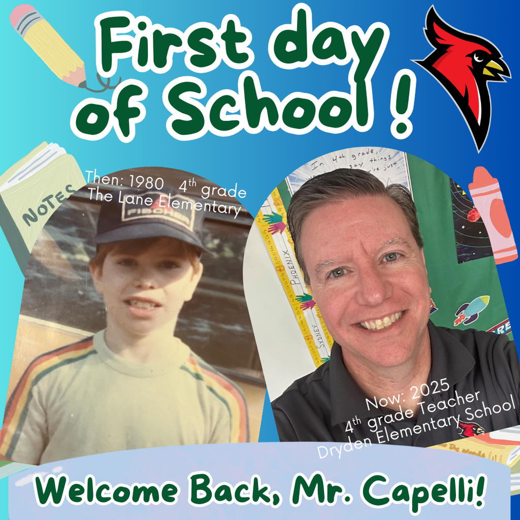 school supply clipart; photo of current teacher now and at the grade they teach