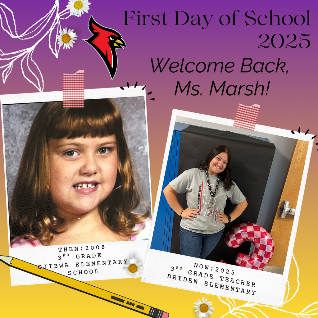 school supply clipart; photo of current teacher now and at the grade they teach