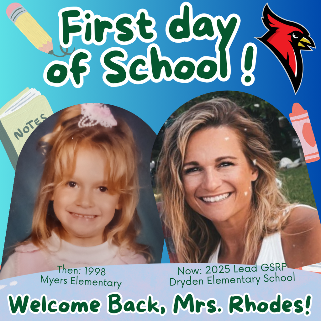 school supply clipart; photo of current teacher now and at the grade they teach