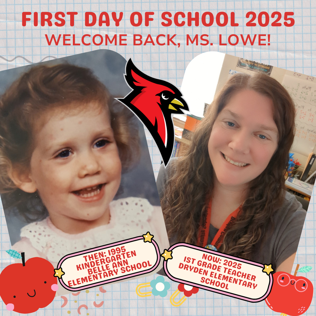 school supply clipart; photo of current teacher now and at the grade they teach