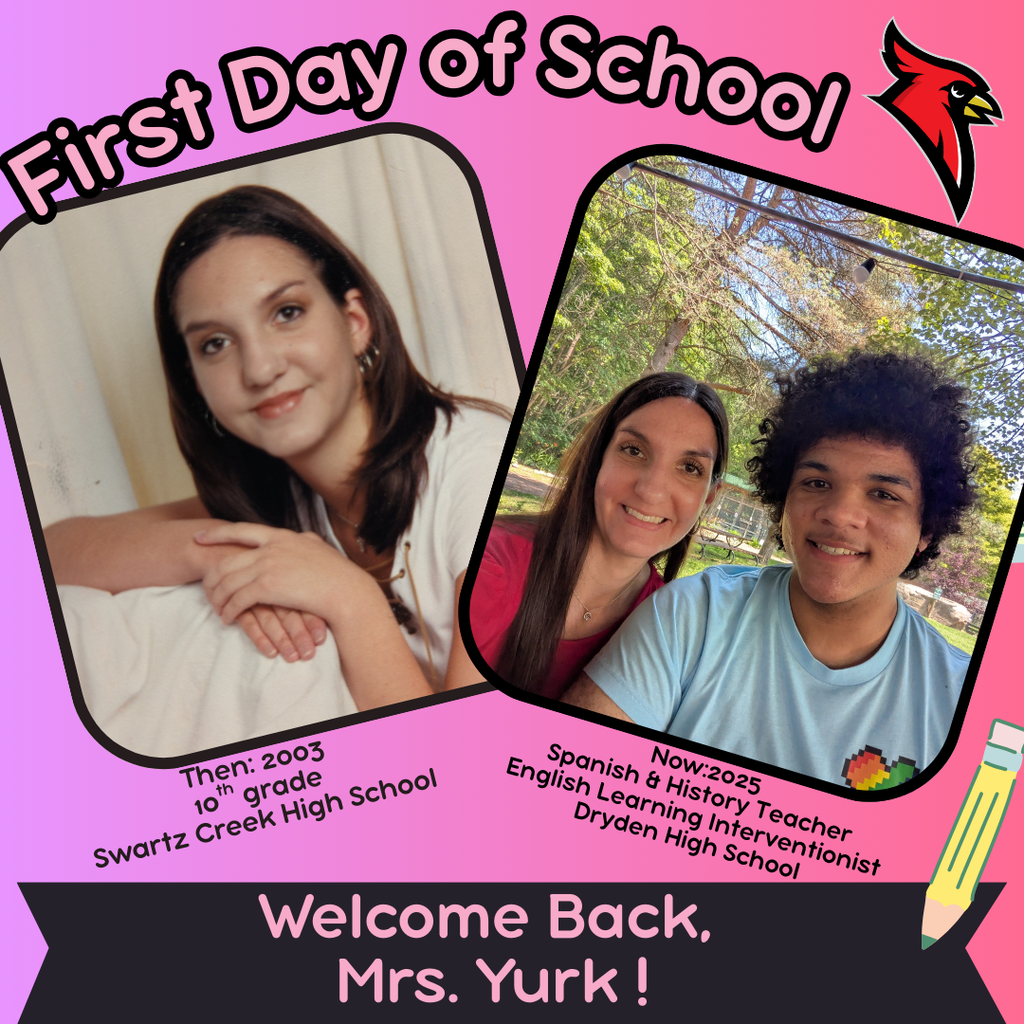school supply clipart; photo of current teacher now and at the grade they teach