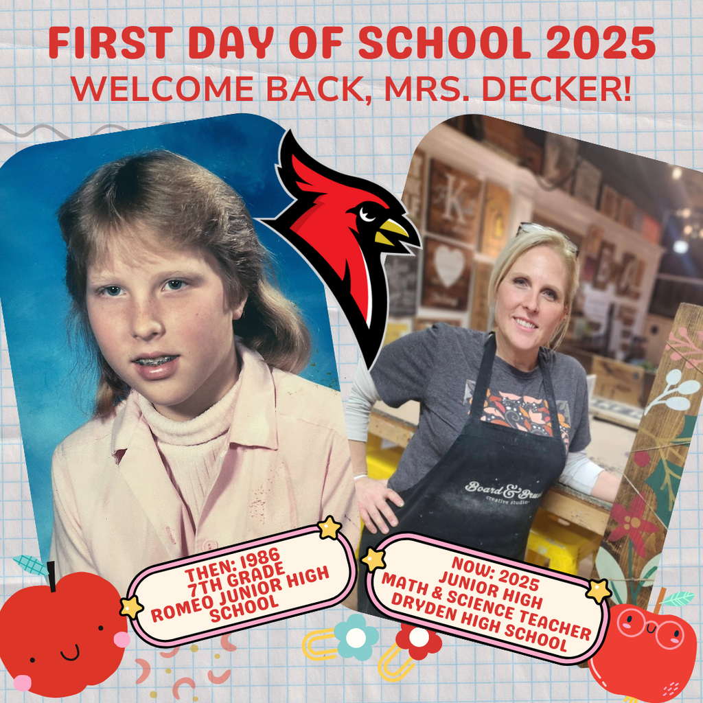 school supply clipart; photo of current teacher now and at the grade they teach