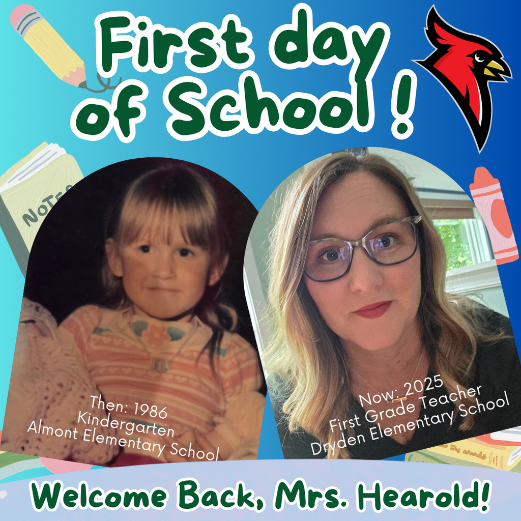 school supply clipart; photo of current teacher now and at the grade they teach