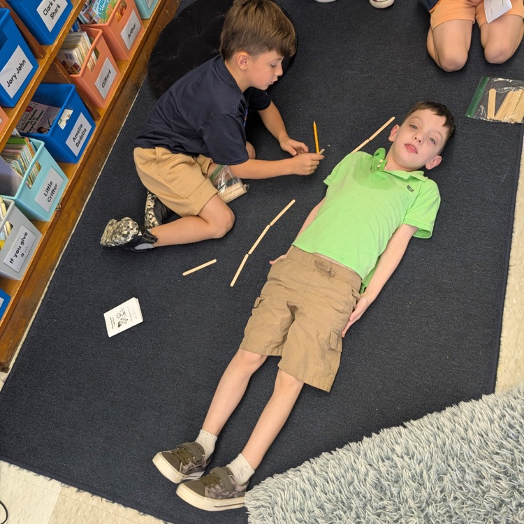 First grade students worked on measuring today! They measured things around the classroom using craft sticks. The average height was 11 craft sticks! #proud cardinal