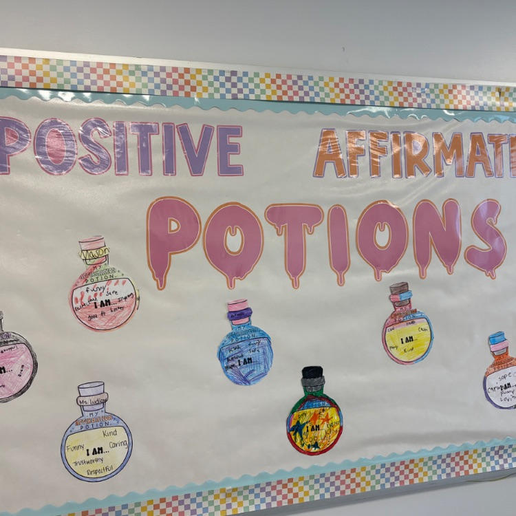 Ms. Ludlow’s students working on positive affirmation potions for the month of October. Every potion is filled with encouraging words as a reminder to believe in ourselves! ✨