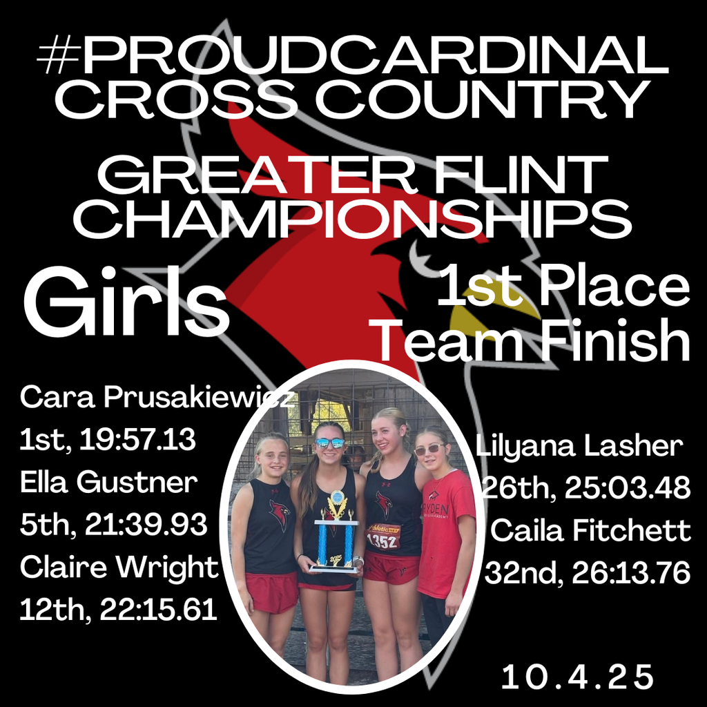 photo of cross country team holding trophy; cardinal logo