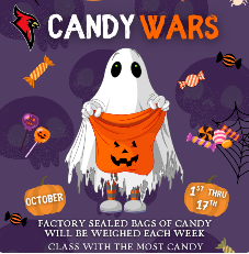 candy wars donate a sealed bag of candy it will be weighed each week class with the most candy wins