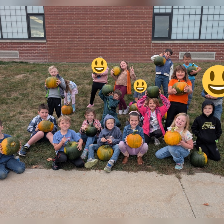 First graders say "Thank you to the Almont/Dryden Mason's for the pumpkins!!!" #proudcardinal