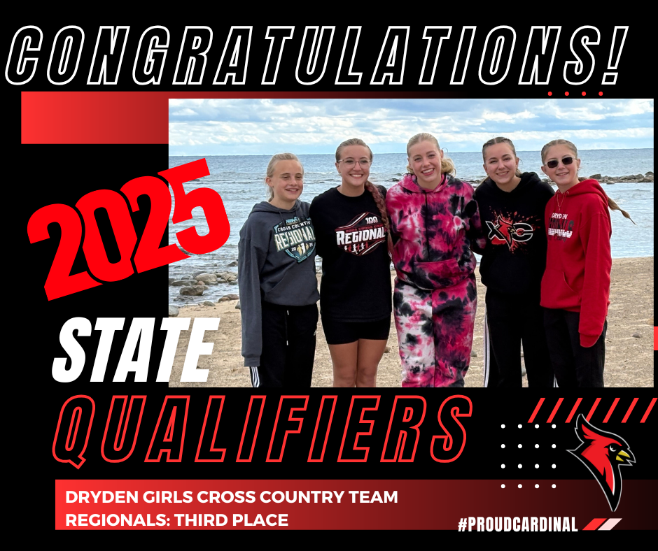 cardinal logo; photo of cross country team