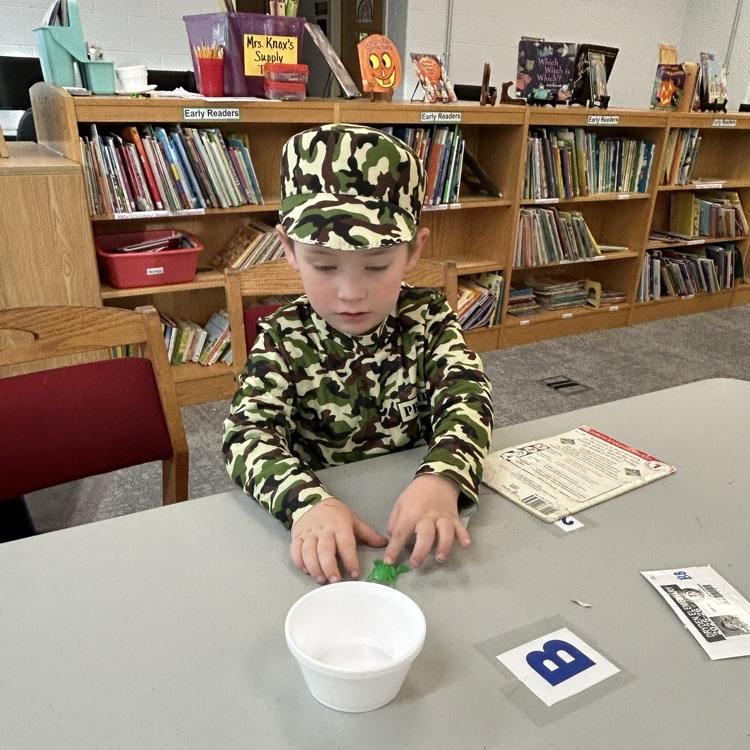 BK read “A Spoonful of Frogs” today and the tried to get their own jumping frogs into the bowl pond and raced their frogs to the finish line too. 🐸 growingreaders #proudcardinal