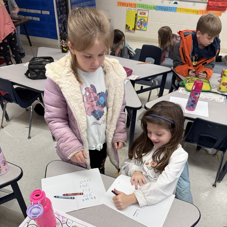 3rd grade and Kindergarten book buddies listened to a read aloud on Veterans Day and made Thank You cards for local Veterans ❤️🤍💙