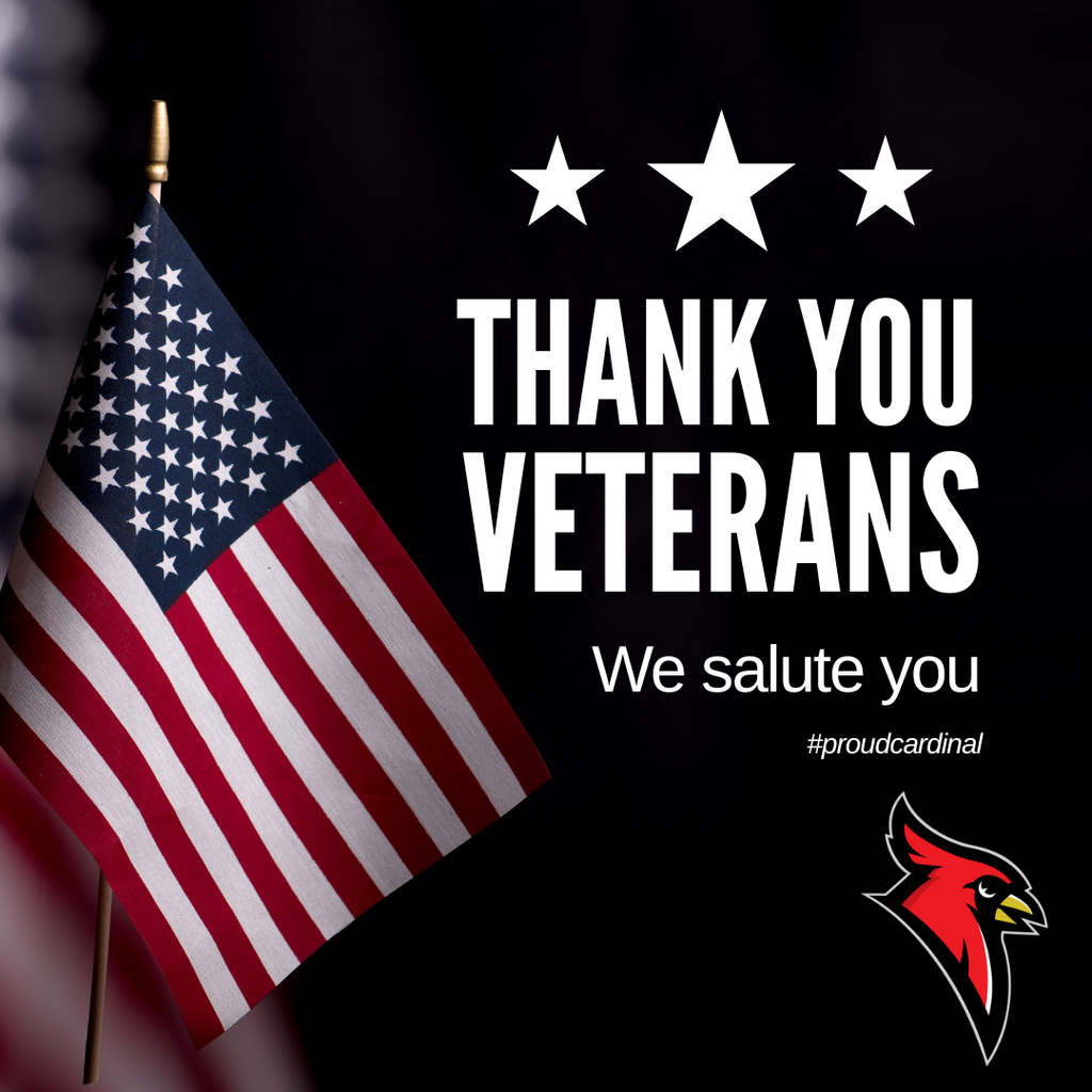 American flag; cardinal logo